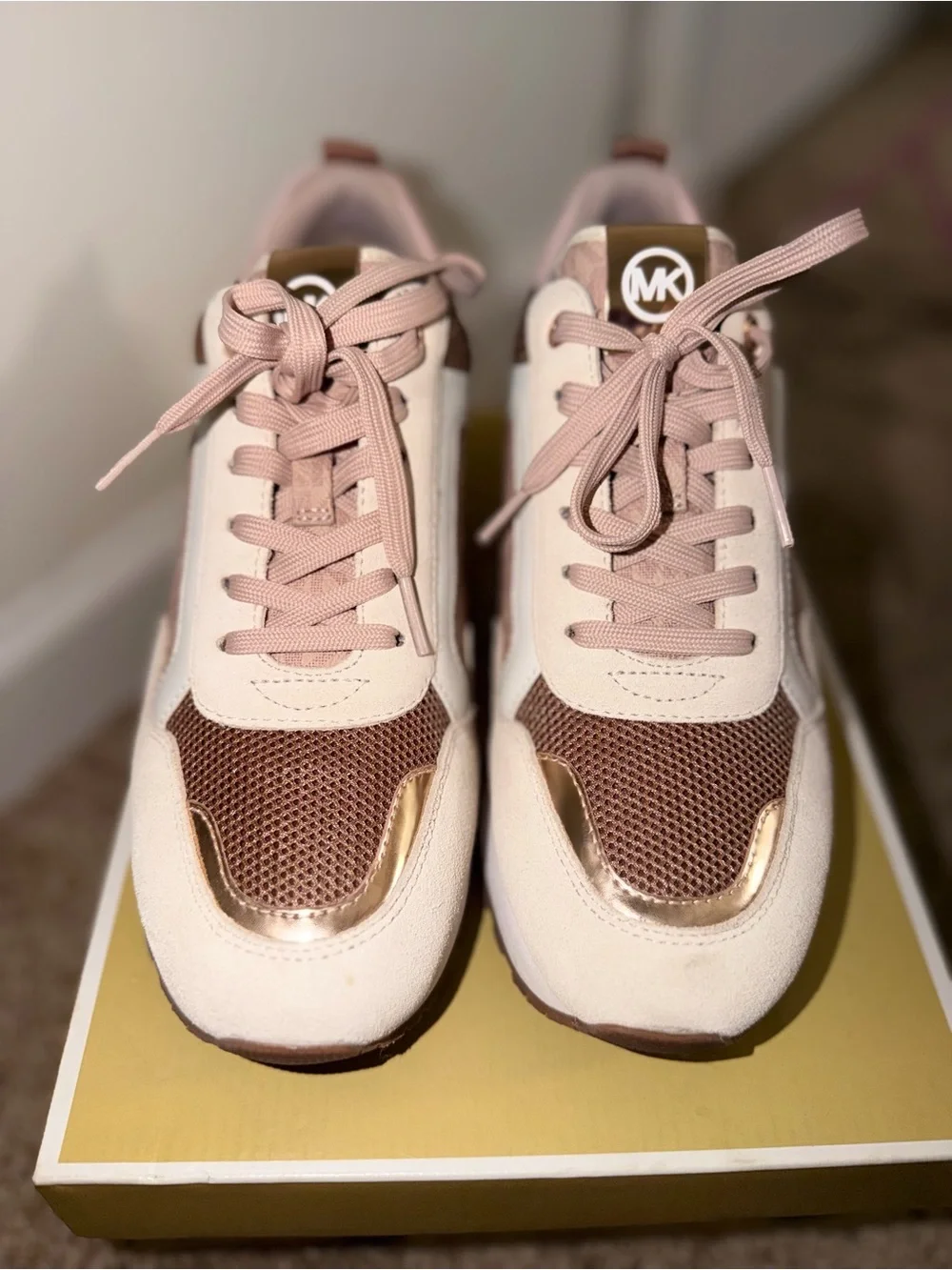 Michael Kors Blush Pink and Rose Gold Logo Trainer Sneakers